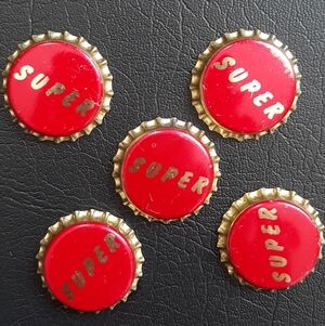 Vintage Super Crown Cork Beer Bottle Caps / 5 Red Beer Bottle Caps